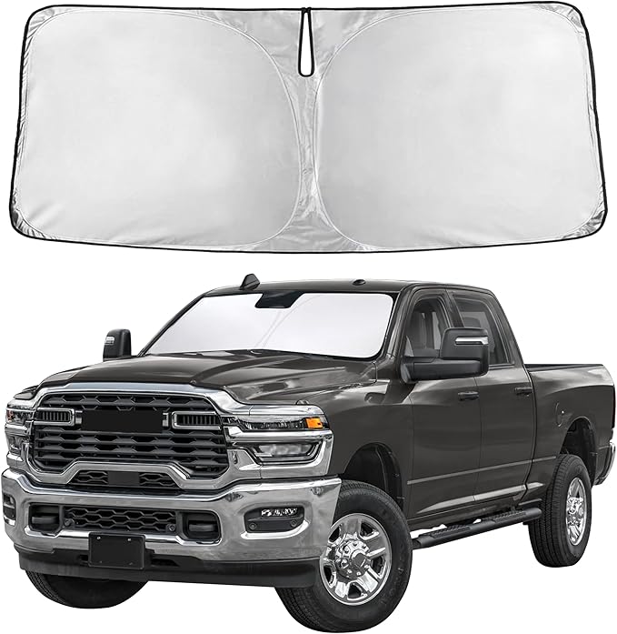 Autovir Windshield Sun Shade Fit for 2010-2024 2025 2026 Dodge Ram 2500 Sunshade, Front Car Window Shades Sun Visor, Blocks UV Rays & Heat, Car Accessories