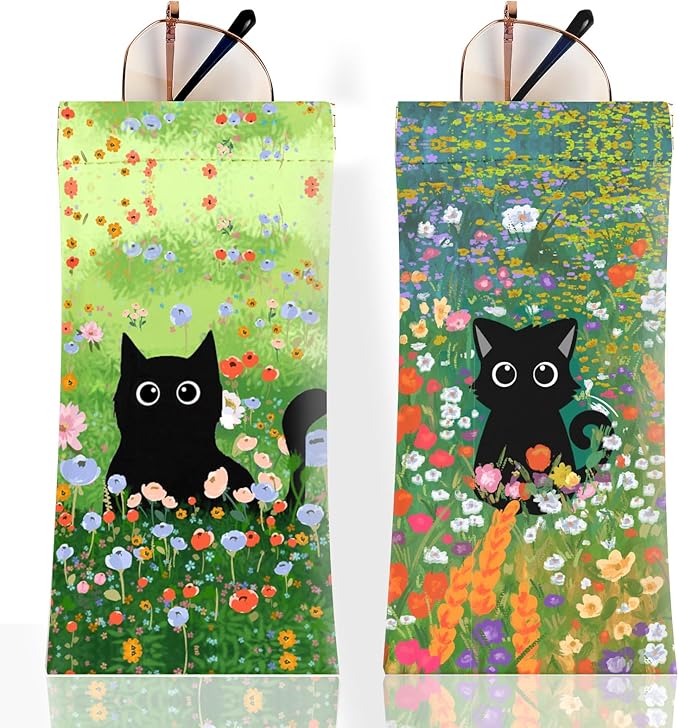 Anikathy 2Pcs Sunglass Eyeglass Glasses Case Soft PU Leather with Cleaning Cloth Cute Glasses Pouch Bag for Men Women Girs