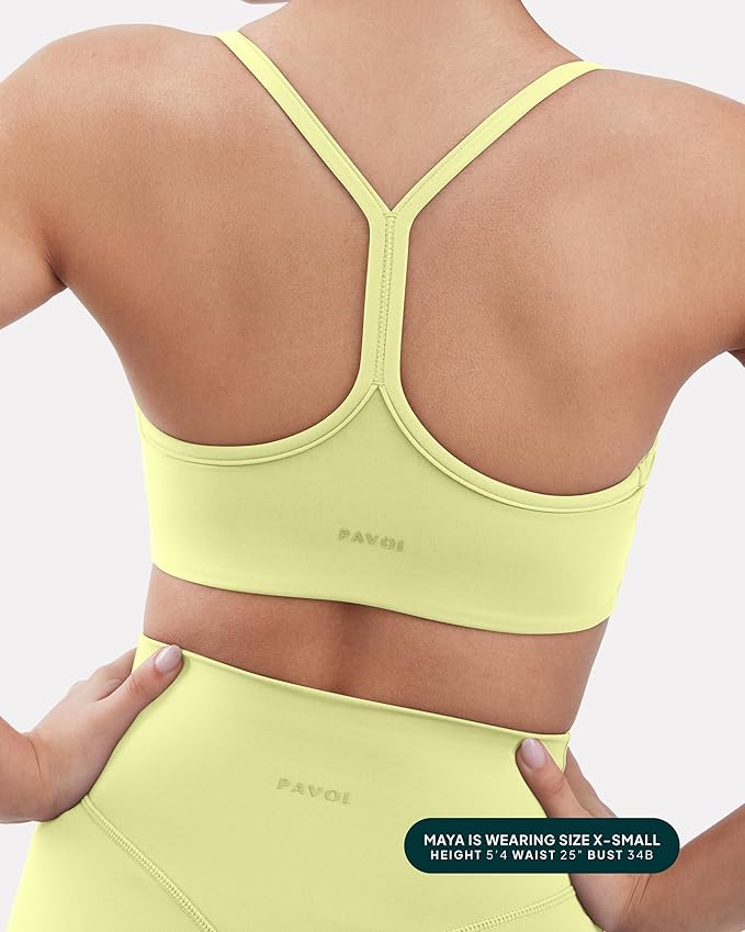 PAVOI ACTIVE Yoga Racerback Bras for Women - Buttery Soft Low Support Scoop Neck Y-Back Thin Strap Sports Bra - FlexFlow