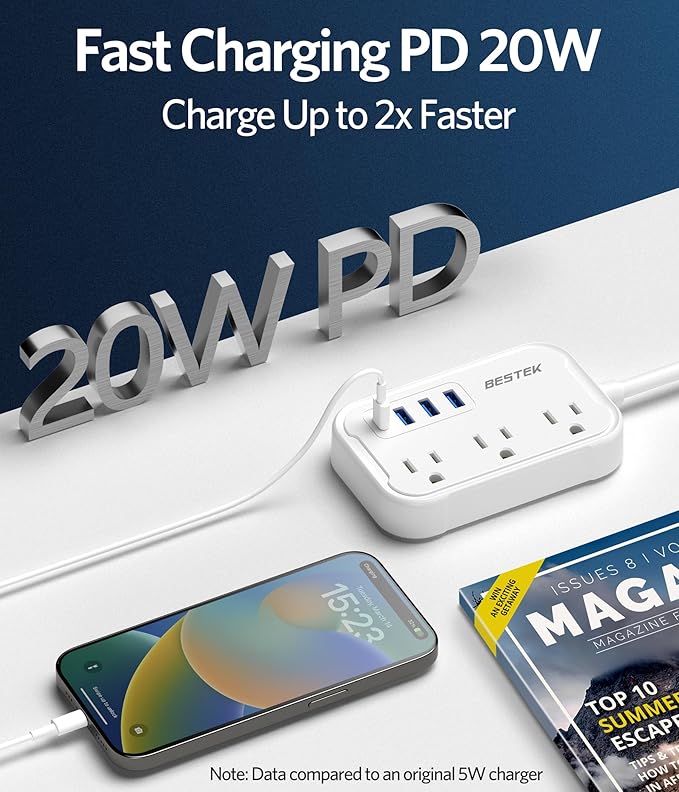 European Travel Plug Adapter - US to Europe Plug Adapter with 3 AC Outlets and 4 USB(1 PD20W) Type E/F - International Travel Adapter for USA to Germany France Spain Italy Iceland