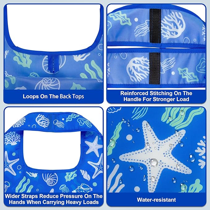 HOLYLUCK Reusable Grocery Bags,Heavy Duty Foldable Shopping Tote Bag (Standard, 3 Ocean Life)