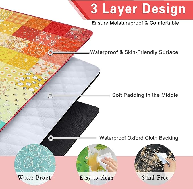 Supfitness Extra Large Picnic Blankets Waterproof Foldable (60"x 80") Boho Beach Blanket Waterproof Sandproof,3-Layer Thicking Mat Outdoor Packable Camping Blanket
