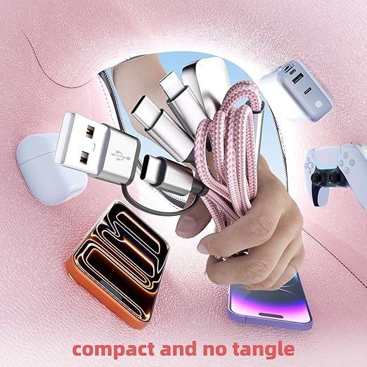 Travel Cruise Essentials,3 in 2 Multi Charging Cable for iWatch Charger/IP/USB C,Pink 2-Pack 5FT Braided USB A/C Cable Designed for Multiple Devices,Car Accessories for iWatch Ultra/SE & iPhone 17-11