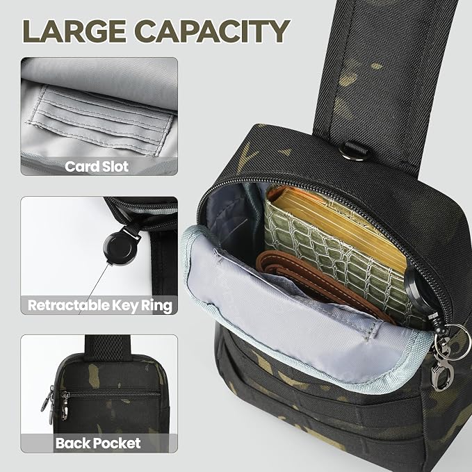 Sling Bag, Tactical Anti Theft Crossbody Bag with Zipper Lock RFID EDC Small Chest Bags for Men Women(Camouflage)