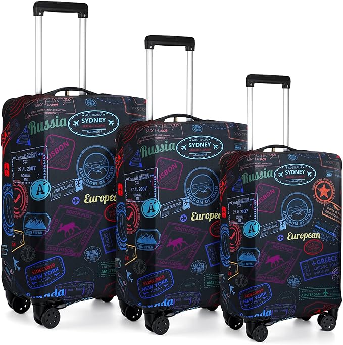 Sherr 3 Pieces Travel Luggage Cover Suitcase Protector Anti Scratch Suitcase Washable Baggage Covers(Vintage Theme,S/Medium/L)