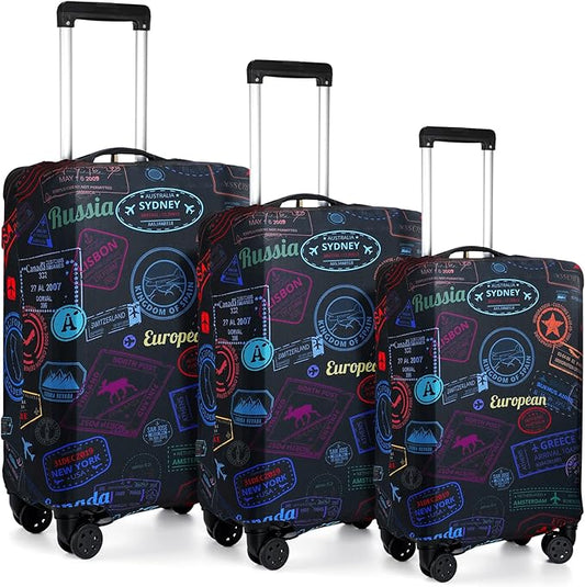 Sherr 3 Pieces Travel Luggage Cover Suitcase Protector Anti Scratch Suitcase Washable Baggage Covers(Vintage Theme,S/Medium/L)