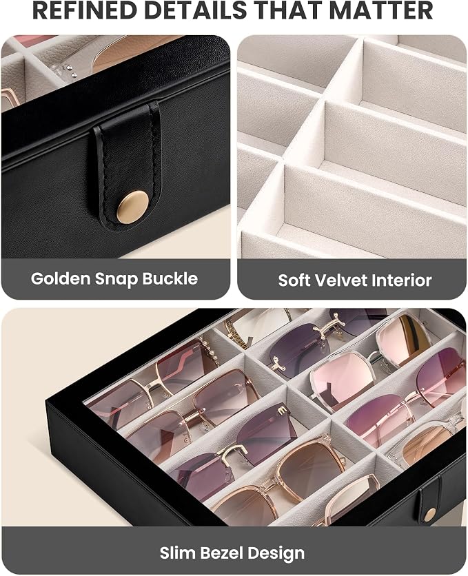 Lolalet 10/20 Slots Sunglasses Organizer Box, Eyeglasses Eyewear Holder Case for Multi Pairs Collection