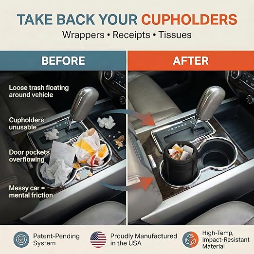 Trash Trapper Car Trash Can Cup Holder | Mini Car Trash Can | Fits in Most Doors | 5.1" x 2.9" | Traps More & Empties Less, Patent-Pending Compaction, Holds Weeks of Small Garbage, Black/Teal