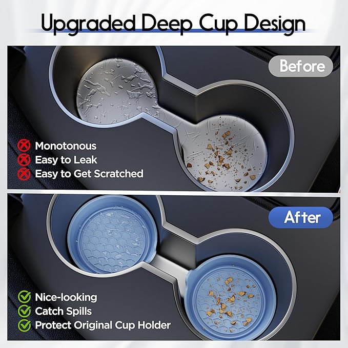 Amooca Car Cup Coaster Universal Automotive Waterproof Non-Slip Cup Holders Sift-Proof Spill Holder Car Interior Accessories 4 Pack Gray Blue