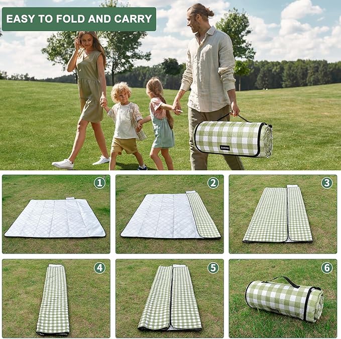 ZUBOND Picnic Blankets Waterproof Sandproof Foldable & Machine Washable, 80''x100'' Extra Large Beach Blankets, Simple Stylish Gingham Outdoor Blankets Grass Lawn Park for Family Camping Party