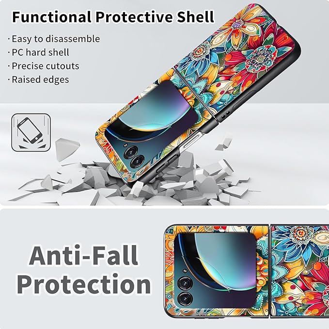 for Motorola Moto Razr Plus 2024 Case,for Moto Razr 50 Ultra Case Cute Slim Hard PC Thin Anti-Scratches Shockproof Protective Phone Cover for Motorola 50 Ultra,Colorful Flower