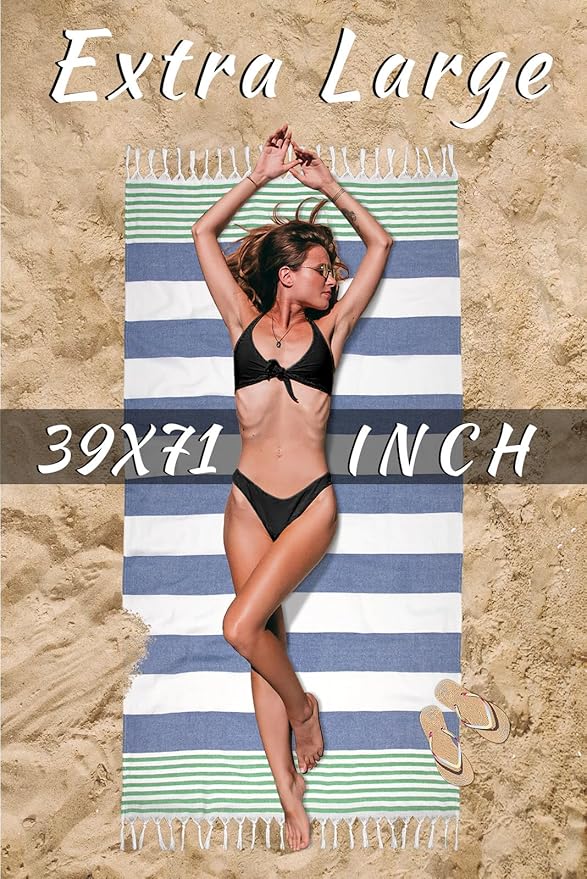cabanana Turkish Beach Towel Oversized - 40"x70" Quick Dry Sand Free Thin Beach Towels for Adults,Extra Large Cotton Lightweigh Travel Towel for Beach Accessories (Blue Turquoise)