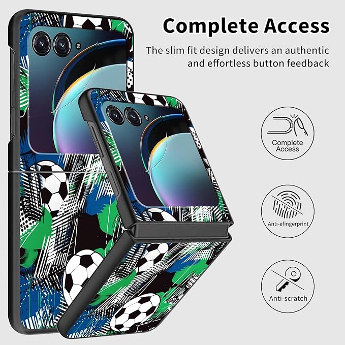 for Motorola Moto Razr 2024 Case,Moto Razr 50 Phone Case Cute Slim Hard PC Ultra-Thin Anti-Scratches Shockproof Protective Cover,Football Green Blue