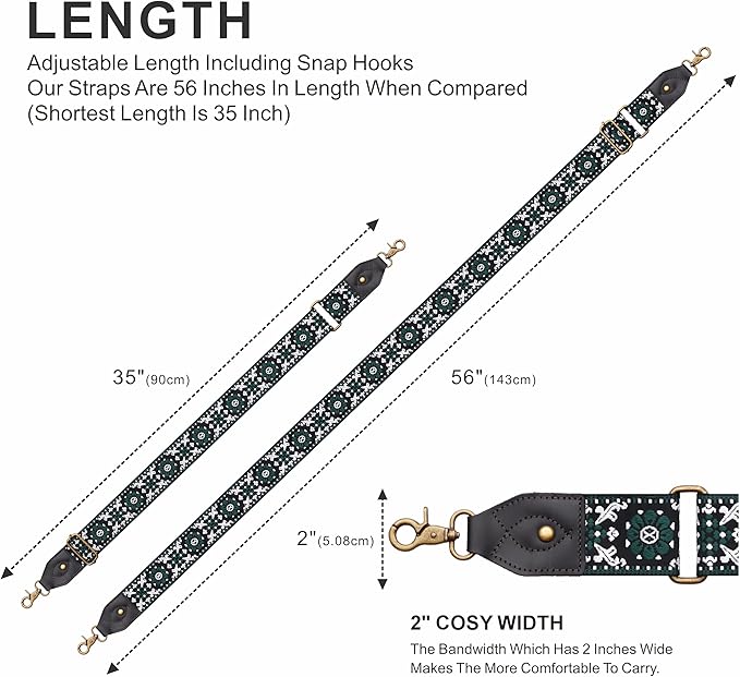 Nefelibata Purse Strap-2"Crazy Horse Leather Bag Strap Adjustable Replacement,Retro Jacquard Embroidery Crossbody Straps