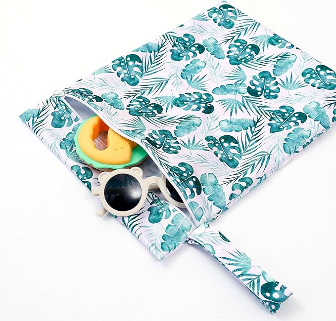 2 Pcs Wet Bags Waterproof Reusable Zippered Pocket Cloth Diaper Bag for Travel Beach Pool Swim, Baby Diapers,Gym Yoga Wet Clothes,Swimsuit,water wipes (Sea grass)