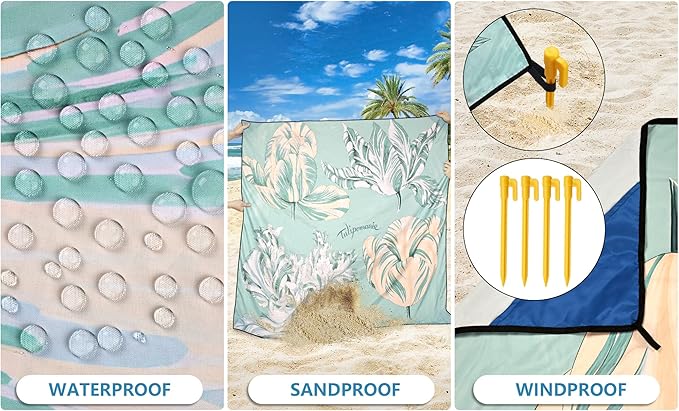 HIHOHO Beach Blanket Waterproof Sandproof Beach Mat 79”x 83” for 1-8 Adults Quick Drying Durable Outdoor Picnic Mat for Beach Festival Travel Camping Hiking (Green Flower, 79"×83"(4 Person))