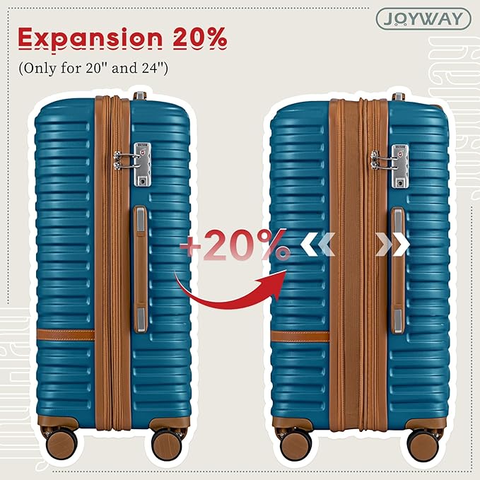 Joyway Expandable Carry on Luggage Sets Airline Approved, Lightweight Hard Shell 20 Inch Carry-on Suitcase with Spinner Wheels (Carry on luggage，Blue)