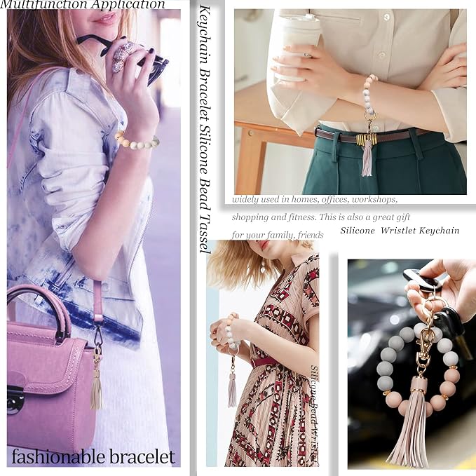 BIHRTC Key Ring Bracelet Car Keychain Holder Wristlet Silicone Women Beaded Bangle Chains