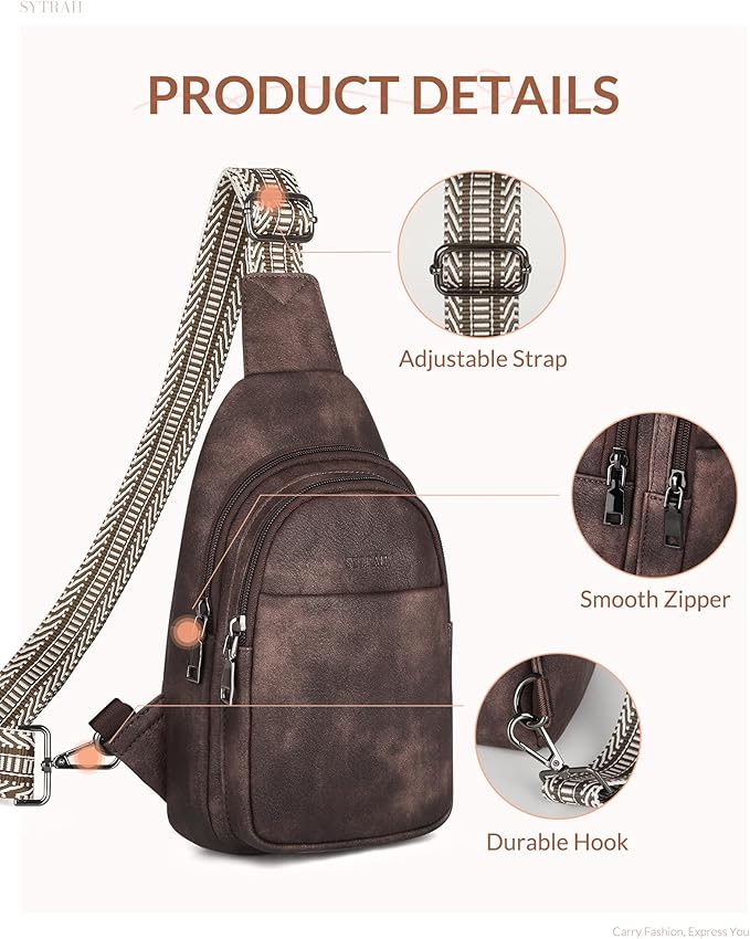 SYTRAH Sling Bag for Women, Crossbody Bags Purse for Women Trendy Vegan Leather Fanny Pack with Adjustable Strap