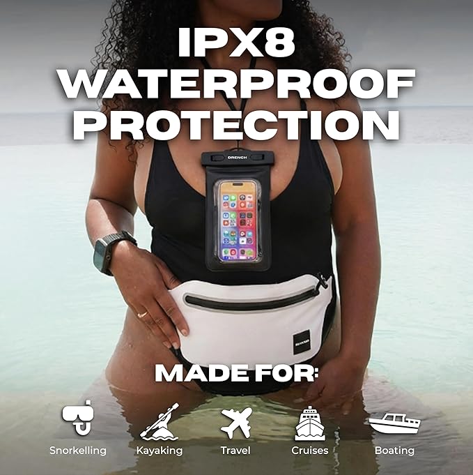 DRENCH Waterproof Waist Pouch & Floating Phone Case Set | IPX8 Submersible Dry Bag Fanny Pack & Waterproof Belt Bag for Swimming, Boating, Yacht Trips, Resorts, SUP & Snorkeling | iPhone Pro Max