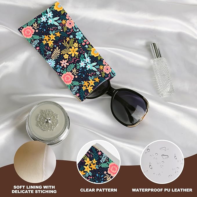 Anikathy 2Pcs Sunglass Eyeglass Glasses Case Soft PU Leather with Cleaning Cloth Cute Glasses Pouch Bag for Men Women Girs
