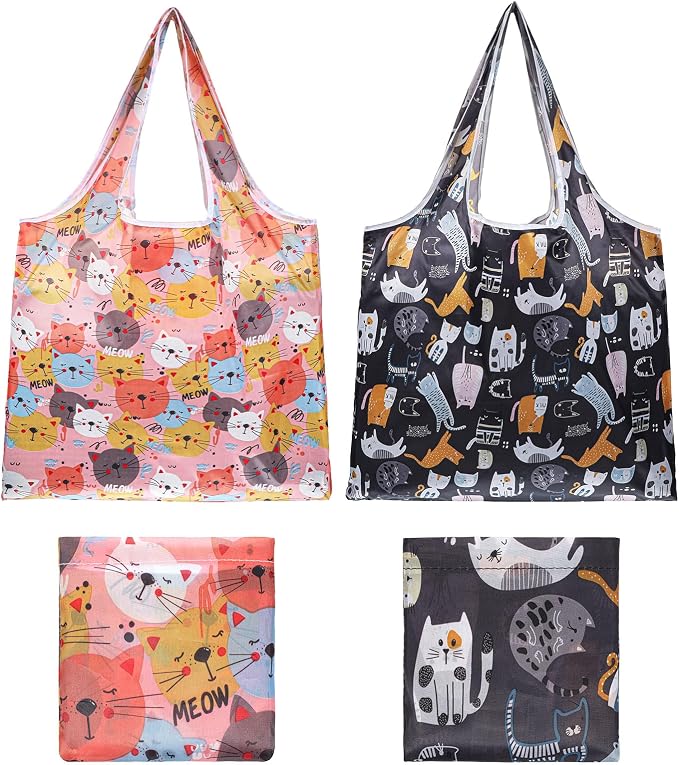 2 Pcs Foldable Shopping Bag Reusable Grocery Bags Extra Large Foldable Shopping Bag Washable Polyester Bags in Pocket