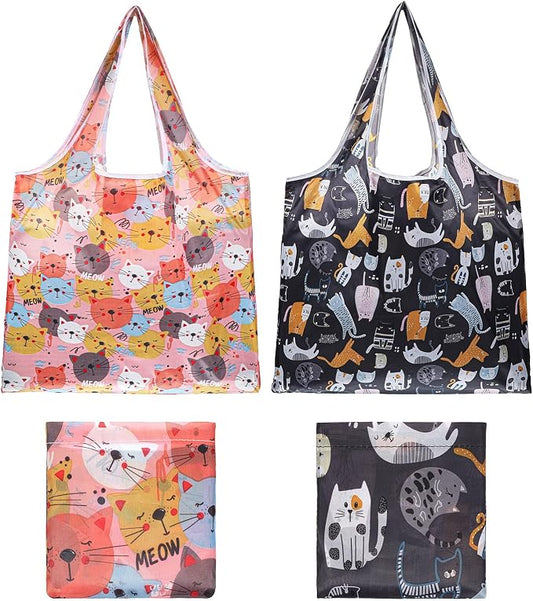 2 Pcs Foldable Shopping Bag Reusable Grocery Bags Extra Large Foldable Shopping Bag Washable Polyester Bags in Pocket
