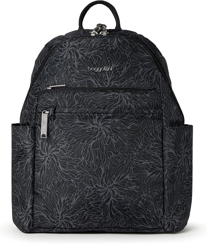 Baggallini Securtex® Anti-theft Vacation Travel Backpack 10x13 Slash-Resistant Nylon Daypack w/RFID, Midnight Blossom