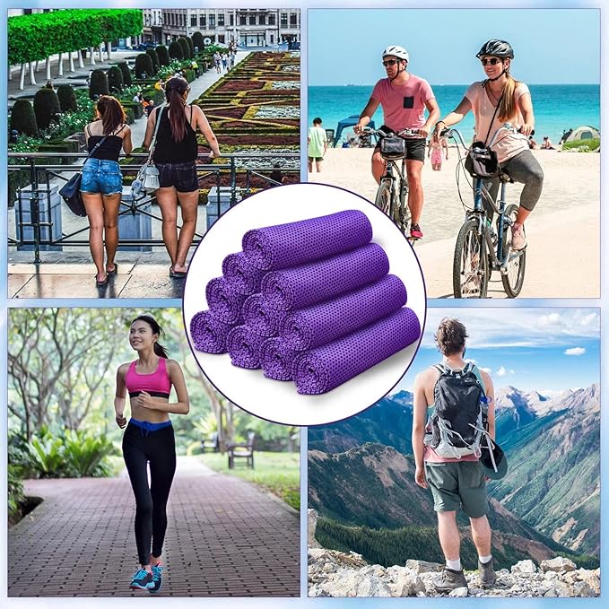 Honoson 10 Pcs Cooling Towel Bulk - Neck & Face Cool Chilly Towels Microfiber Breathable Sport Sweat Rag for Gym, Yoga, Travel, Camping, Running, Outdoor (Purple)