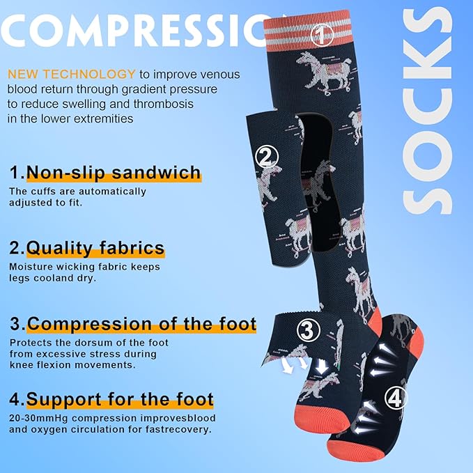 cerpite Compression Socks for Women & Men 6 Pairs Knee High Compression Socks 20-30 mmhg Best for Running,Nurse,Travel