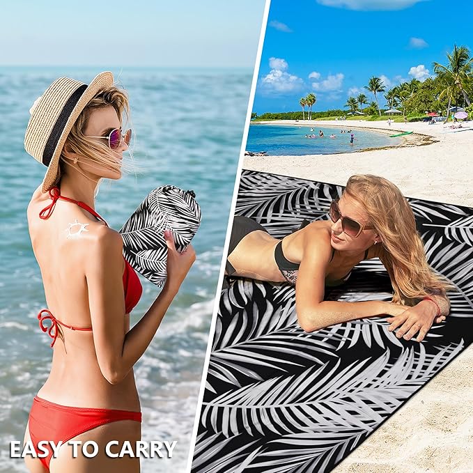HIHOHO Beach Blanket Waterproof Sandproof Extra Large Beach Mat 79" X 83"/120"x108"for 1-8 Adults Quick Drying Durable Outdoor Picnic Mat for Beach Travel Camping Hiking