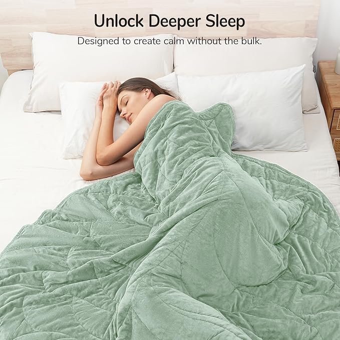 Kaisa Weighted Blanket for Adults (15 lbs,60" x 78"), Soft Heavy Blanket Machine Washable, Queen Size Weighted Blankets with Glass Beads for Couch and Bed, Sage Green