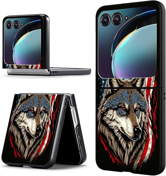 for Motorola Razr 2025 Case,for Moto Razr 60 Phone Case Cute Slim Hard PC Ultra-Thin Anti-Scratches Shockproof Protective Phone Cover,American Flag Wolf