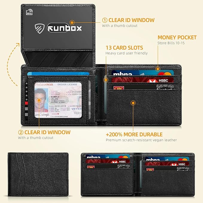 RUNBOX Wallet for Men -Slim Rfid Leather Mens Bifold Novelty Wallets 2 ID Window With Gift Box Men's Accessories | Slim
