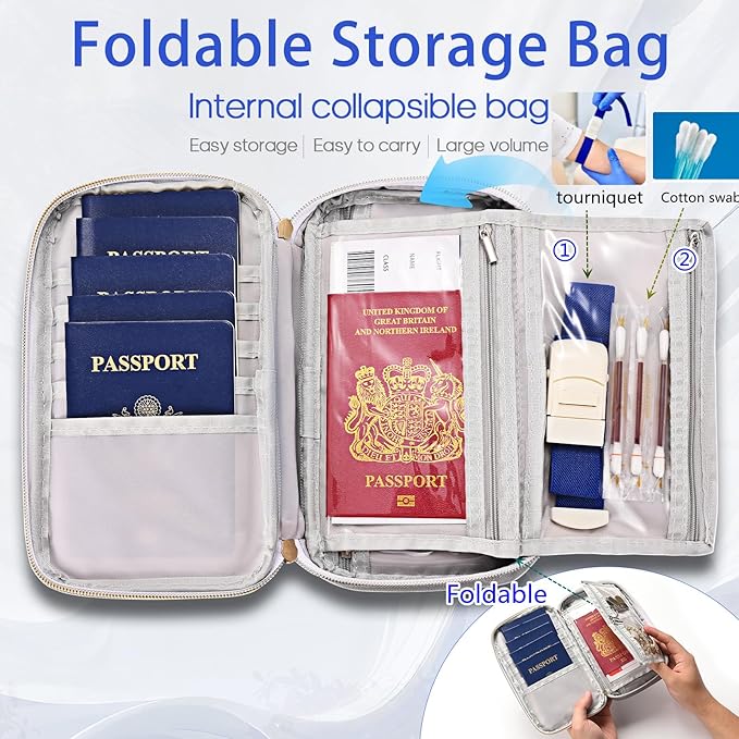 Secure,Practical, Valuable RFID Family Passport holder, Travel wallet, Travel document manager, Three-layer Design, Strong Storage Function