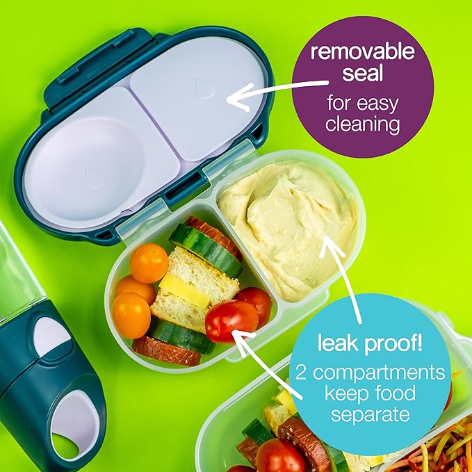 b.box Snack Box - Leakproof Mini Bento Box for Kids & Toddlers, 2 Compartment Snack Containers for Kids, Lunch Containers, Dishwasher Safe, BPA Free, PFAS Free, Ages 4m+, 1 3/4 Cup - Spearmint