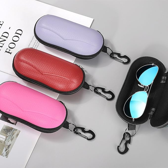 MoKo Semi Hard Shell Sunglasses Case, Unisex Protective Eyeglass Case Glasses Case Holder with Metal Hanging Hook