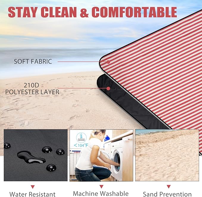 G GOOD GAIN Picnic Outdoor Blankets Waterproof Large - Beach Mat Sand Free Foldable with Carry Strap | Portable Camping Blanket | Park Blanket for Grass Park, Hiking, Travel, Concerts, Indoor (Red)