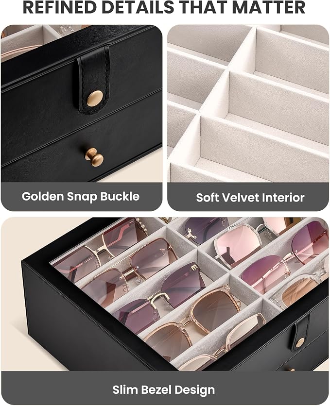 Lolalet 10/20 Slots Sunglasses Organizer Box, Eyeglasses Eyewear Holder Case for Multi Pairs Collection