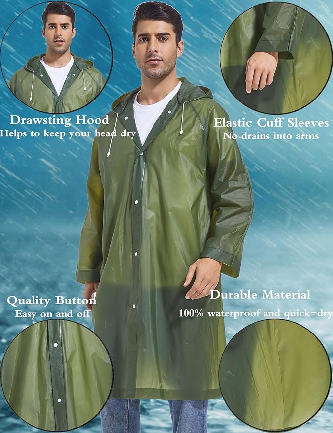 2PCS Rain Ponchos for Adults Reusable Rain Coats for Adults Rain Jackets Raincoats for Men Women
