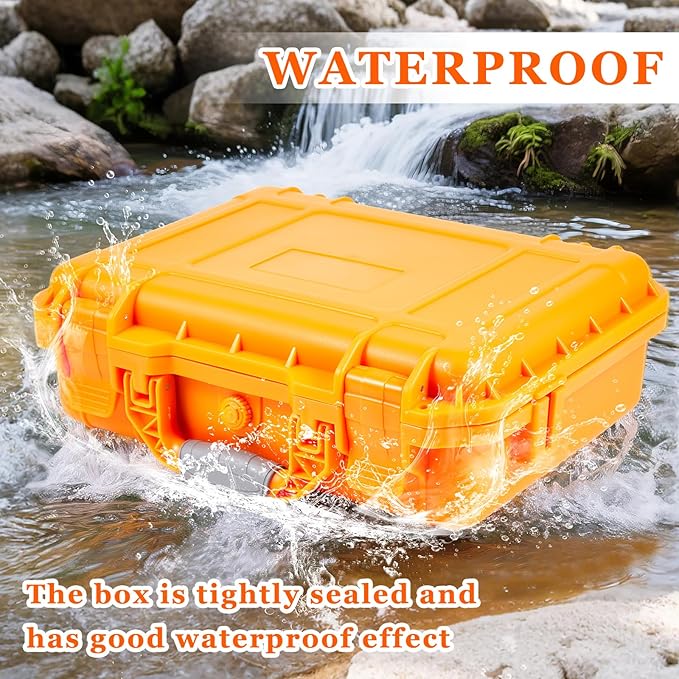 Relaxweex 1 Pcs Waterproof Hard Case with DIY Customizable Foam Insert Portable Protective Case with Knife for Camera Drones Equipments Tools Test Instruments(Orange,22.4 x 16.1 x 10.2 Inch)