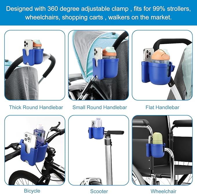 Accmor Stroller Cup Holder with Phone Holder, Bike Cup Holder, Universal Cup Holder for Uppababy Nuna Doona Strollers, 2-in-1 Cup Holder for Walker, Wheelchair, Scooter