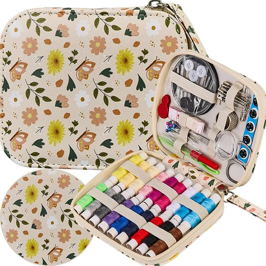 Basic Travel Sewing Kit for Adults,Beginnersc,Emergency | Butterflies Printing Cute Sewing Kit Professional Portable Sewing Supplies