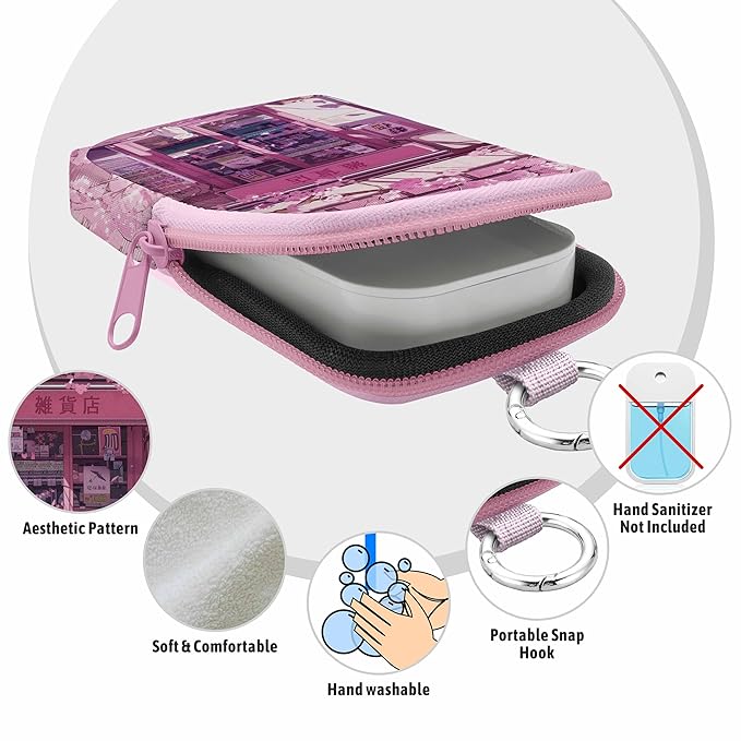 Hand Sanitizer Spray Case, Kawaii White Cats Hand Sanitizer Holder Zippered Pouch, Cute Fashion Accessory with Snap Hook for Glow Mist and Power Mist 1FL OZ