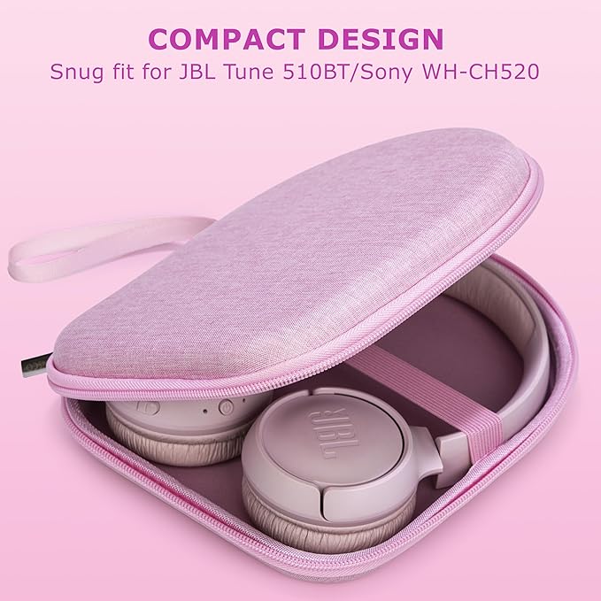 Ginsco Case Compatible with JBL Tune 510BT/520BT/500BT, Compatiblewith Sony WH-CH520/510, Ultra-Slim Hard Shell Headphone Case for On Ear Headphones (Pink)