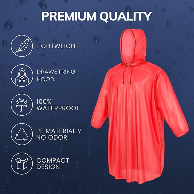 Mindful Design Rain Ponchos with Drawstring Hood Disposable Emergency Poncho for Adults