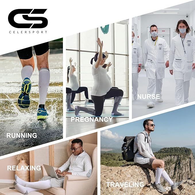 CS CELERSPORT 3 Pairs Compression Socks for Men and Women 20-30 mmHg Running Support Socks