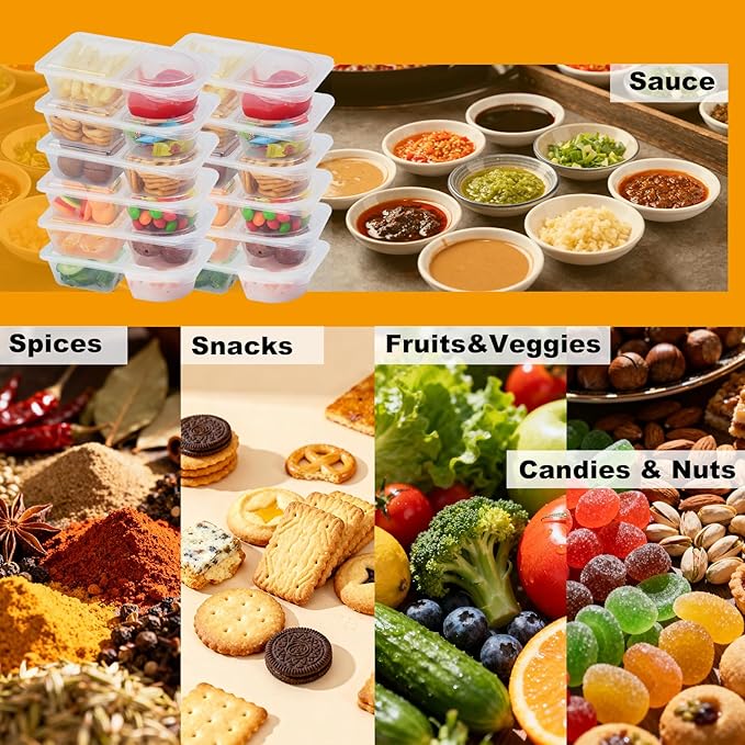 20 Pack 10 OZ Reusable Snack Containers with Lids,Disposable 2-Compartment Snack Pack Containers,Meal Prep Containers for Adults,Sauce Food Container Portion Control Containers for Travel Picnic Work