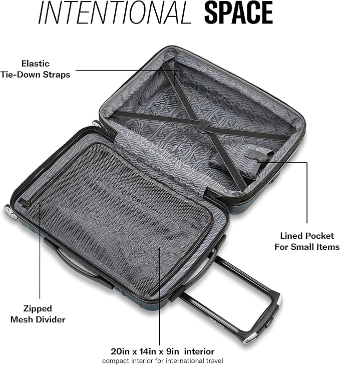 Samsonite Omni 2 Global Carry-On Spinner Luggage - Compact Size For International Travel - Airline-Approved - Features Expandable Polycarbonate Shell, 360° Wheels, USB Power Hub - Purple