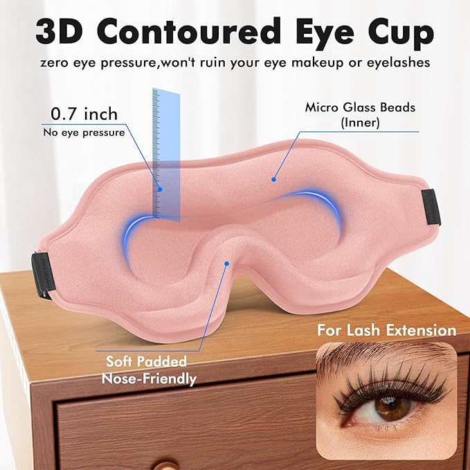 Sleep Eye Mask for Men Women, Weighted Sleeping Mask for Side Sleeper, Travel Blackout Night Blindfold Eye Shade Cover with Adjustable Strap (Blush, 4.6oz)